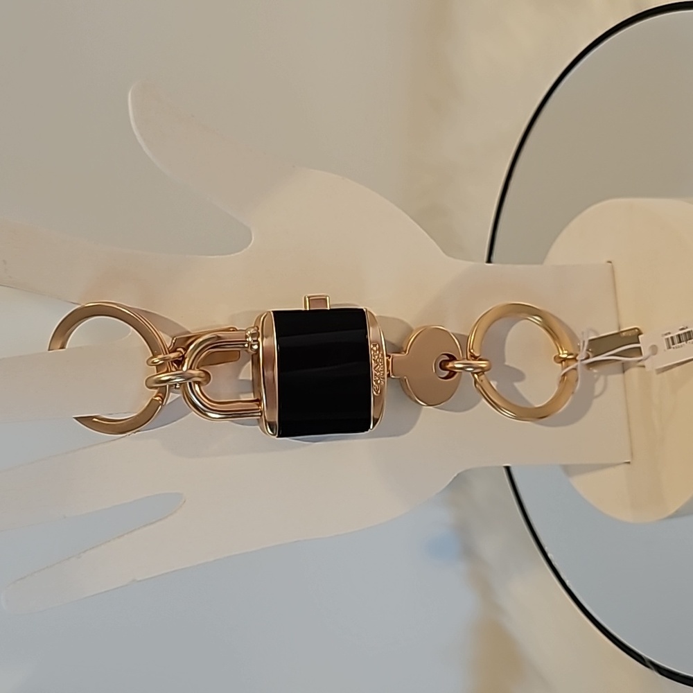 NWT COACH Double Keychain, Black and Gold - Picture 2 of 3